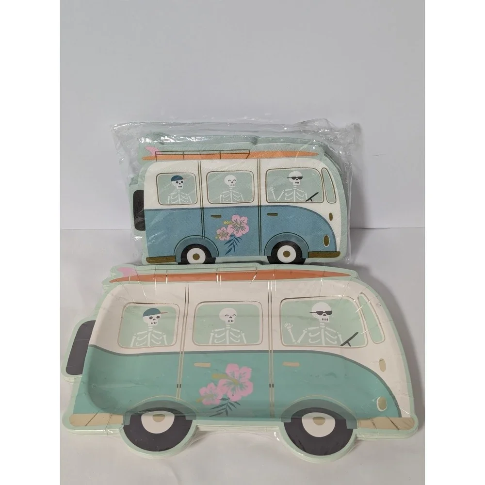 Halloween Skeleton Bus 12 Paper Plates & 32 Napkins Party Decor My Mind's Eye
